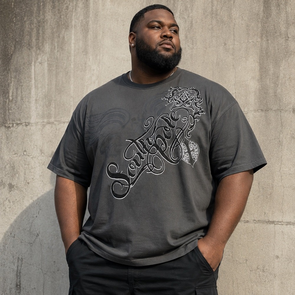 Southpole T-Shirt Men XXL Gray Graphic Streetwear Gothic Script Logo Hip Hop Y2K